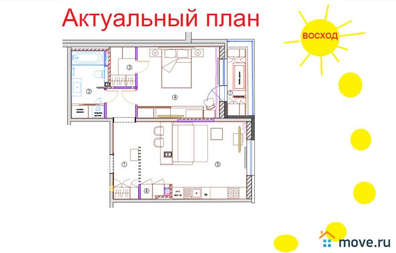 2-комн. квартира, 55.1 м²