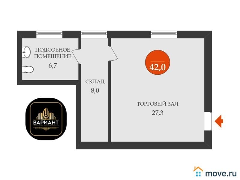 торговое помещение, 42 м²
