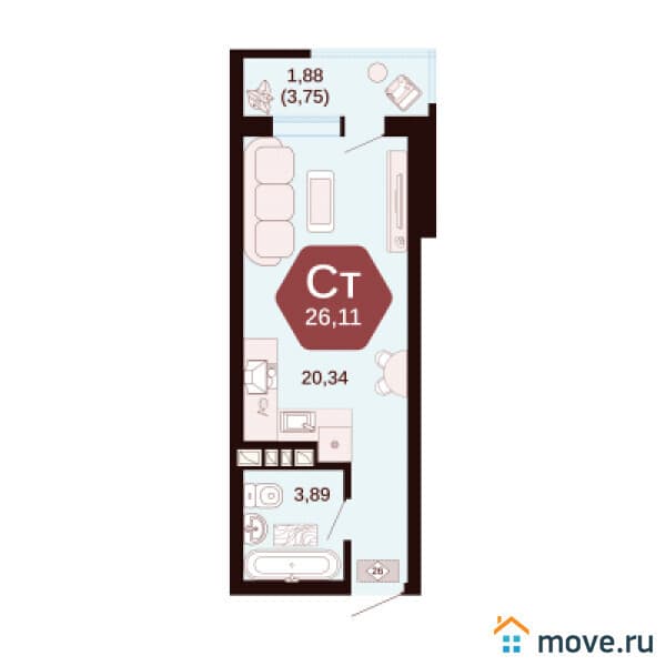 студия, 26 м&sup2;