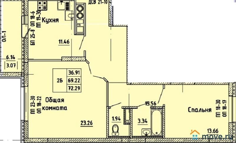 2-комн. квартира, 72 м²