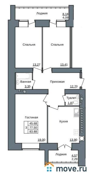 3-комн. квартира, 84 м&sup2;