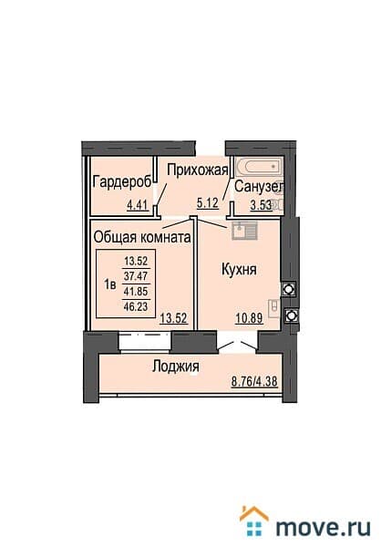 1-комн. квартира, 42 м²