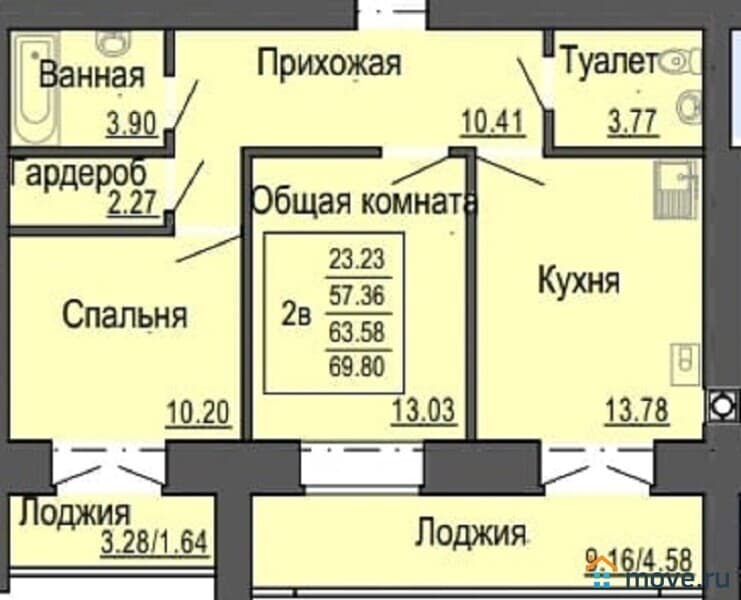 2-комн. квартира, 64 м²