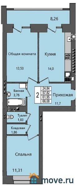 2-комн. квартира, 66 м&sup2;