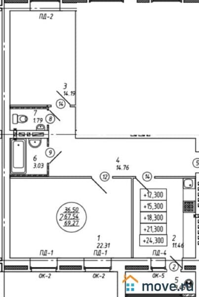 2-комн. квартира, 69 м&sup2;