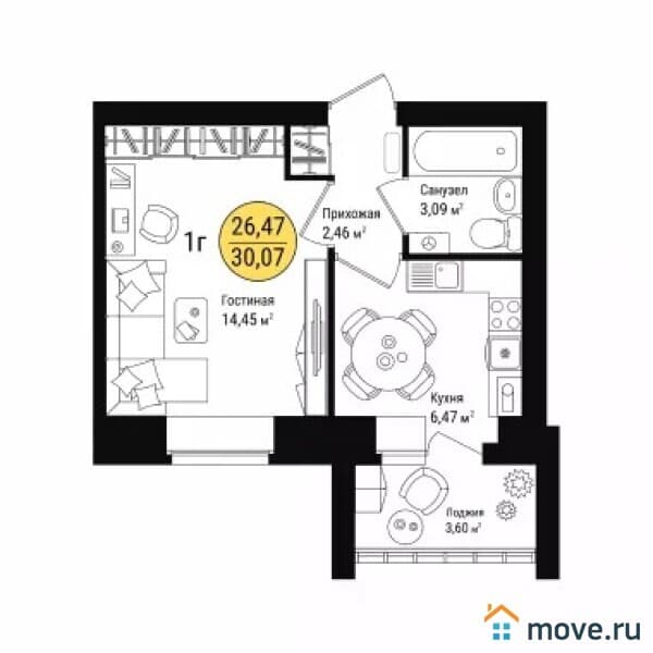 1-комн. квартира, 30 м²