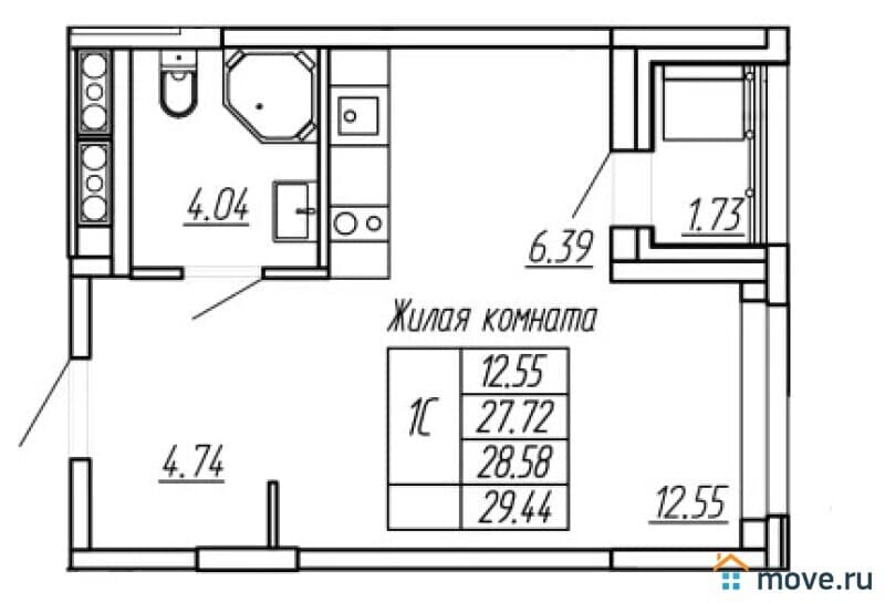 1-комн. квартира, 28 м²