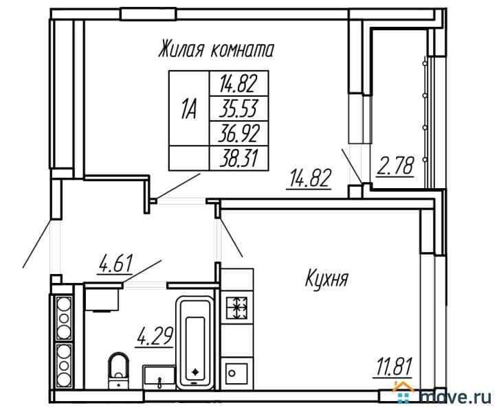 1-комн. квартира, 38 м&sup2;