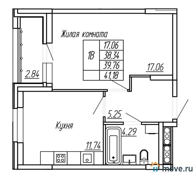 1-комн. квартира, 40 м²