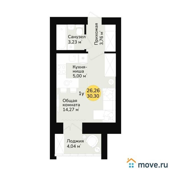 1-комн. квартира, 30 м&sup2;