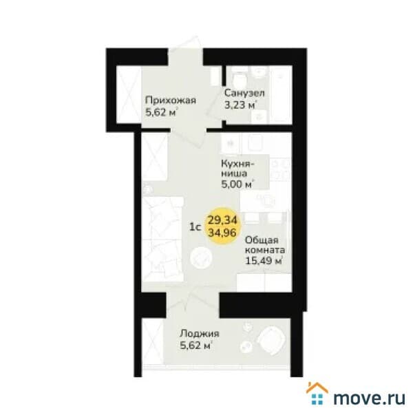 1-комн. квартира, 35 м²