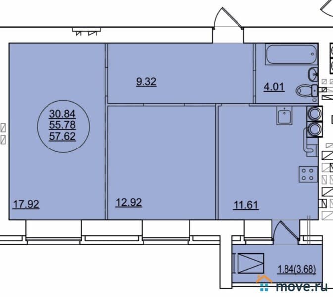 2-комн. квартира, 57 м&sup2;