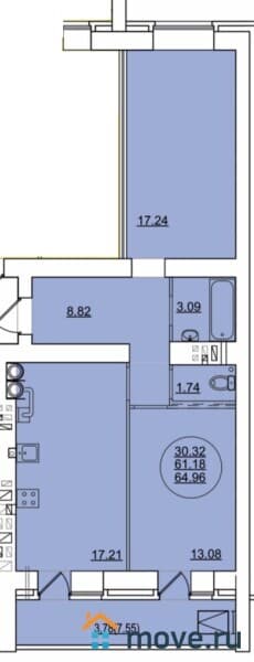 2-комн. квартира, 64 м&sup2;