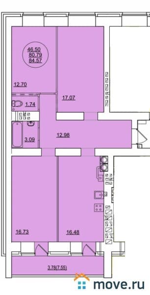 3-комн. квартира, 85 м&sup2;