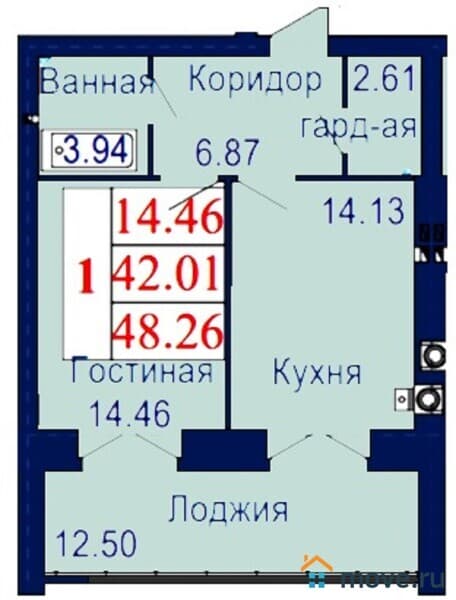 1-комн. квартира, 48 м²