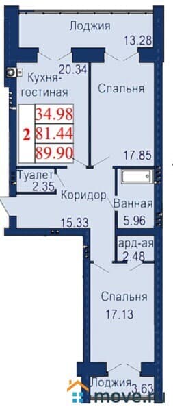 2-комн. квартира, 90 м&sup2;
