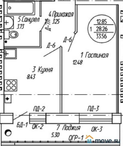 1-комн. квартира, 34 м²