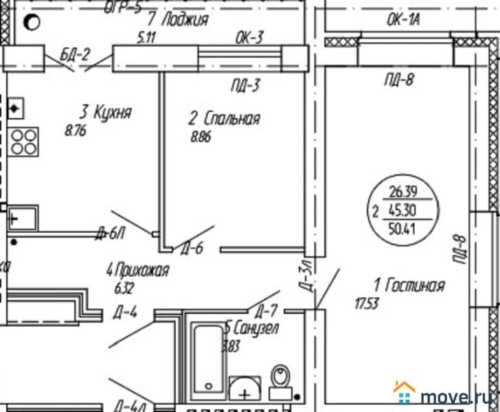 2-комн. квартира, 51 м²