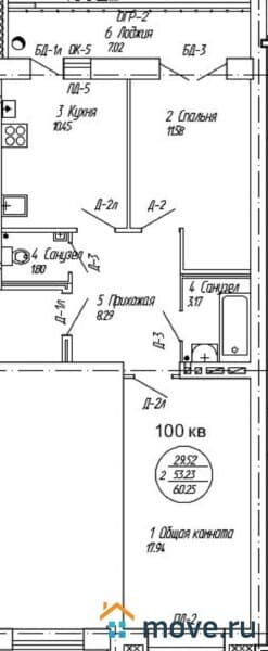 2-комн. квартира, 61 м²