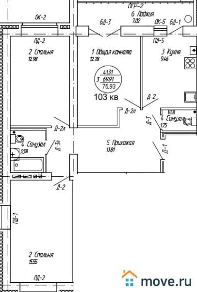 3-комн. квартира, 77 м²