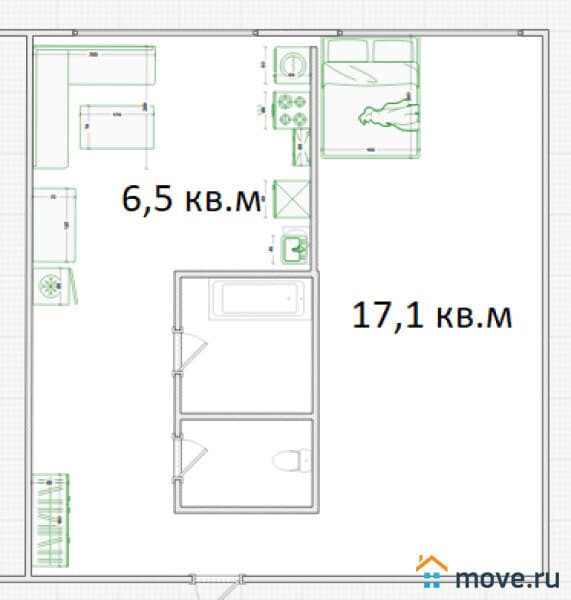 1-комн. квартира, 33.2 м²