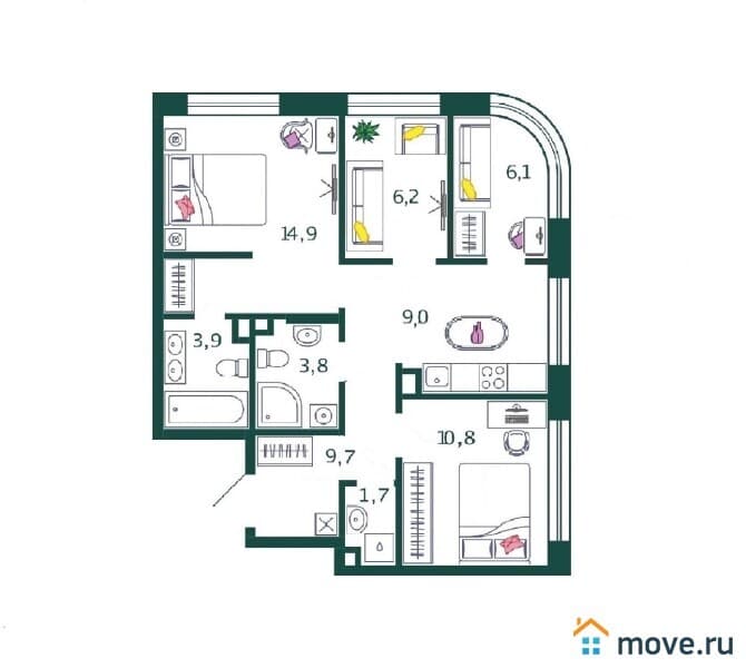 4-комн. квартира, 67 м&sup2;