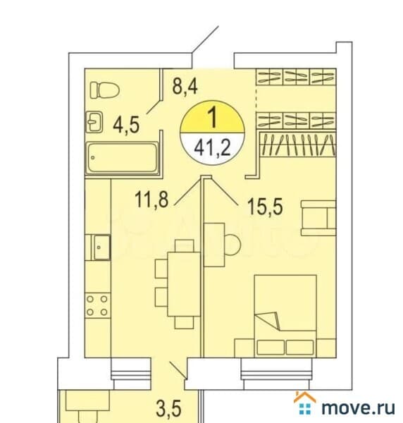 1-комн. квартира, 41 м²