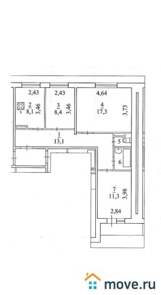 3-комн. квартира, 62 м²