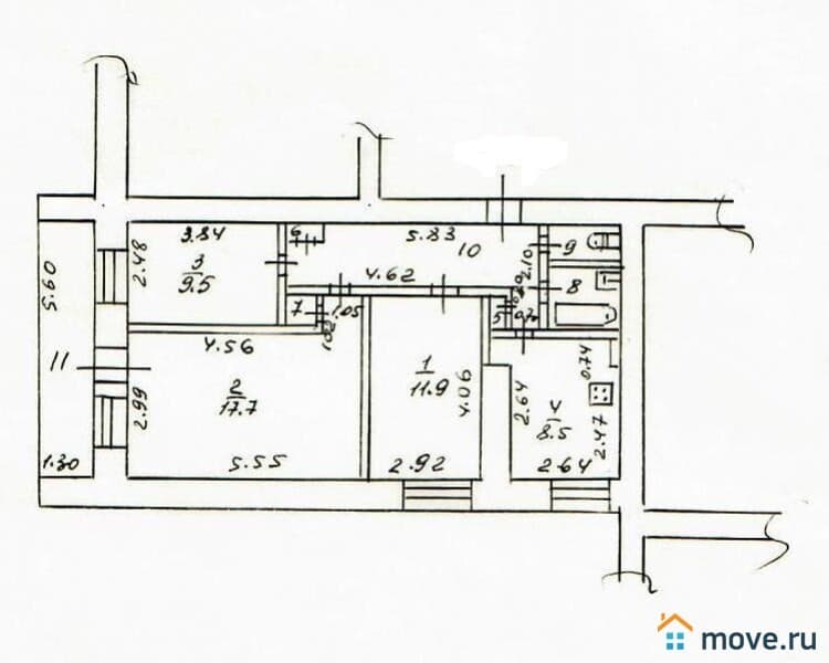 3-комн. квартира, 64.2 м²