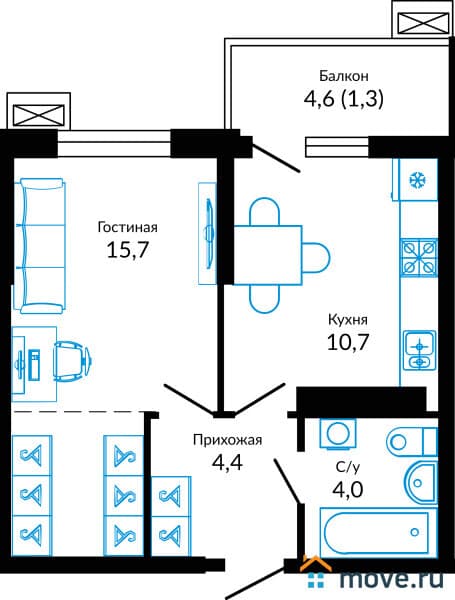 1-комн. квартира, 36 м²