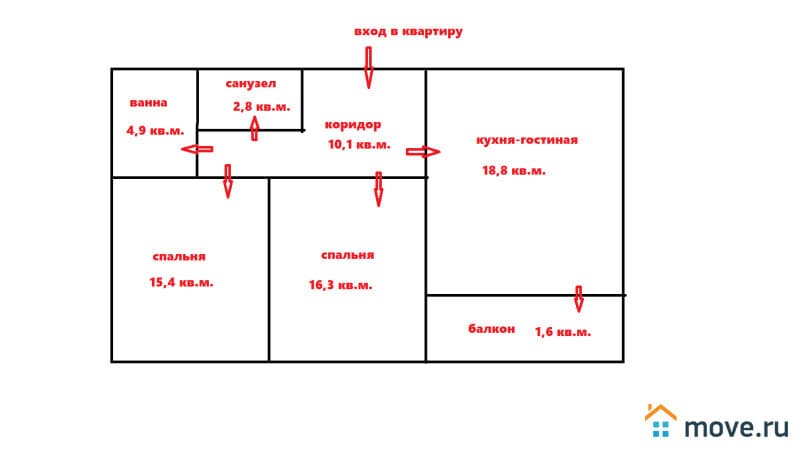 2-комн. квартира, 68 м²