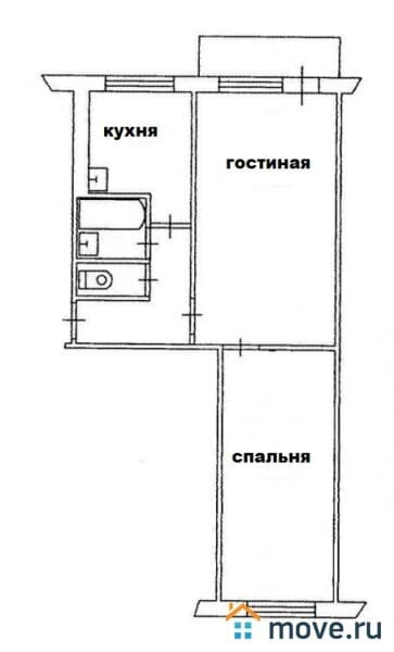 2-комн. квартира, 44 м²