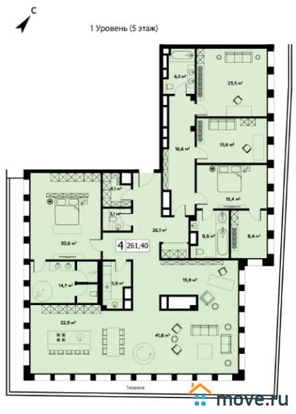 5-комн. квартира, 261 м²