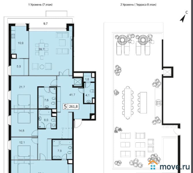 6-комн. квартира, 261 м²