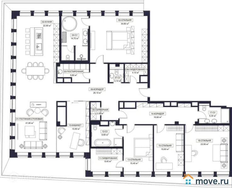 5-комн. квартира, 261 м²