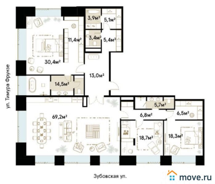 3-комн. апартаменты, 212 м²