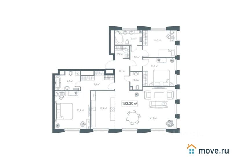 4-комн. квартира, 152 м²