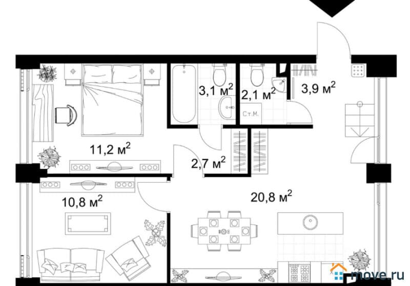 2-комн. апартаменты, 85 м²