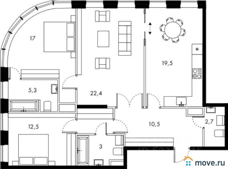 3-комн. квартира, 96 м²