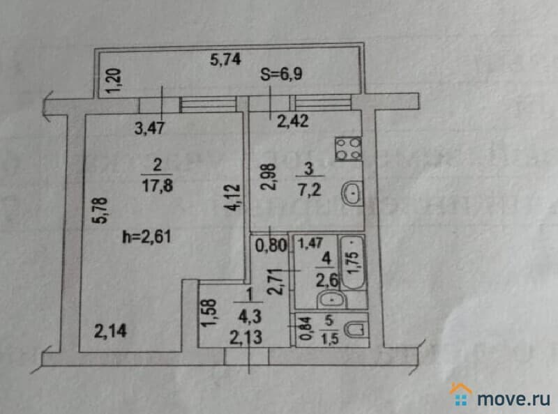 1-комн. квартира, 40.3 м²