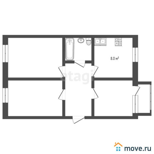 3-комн. квартира, 64 м²