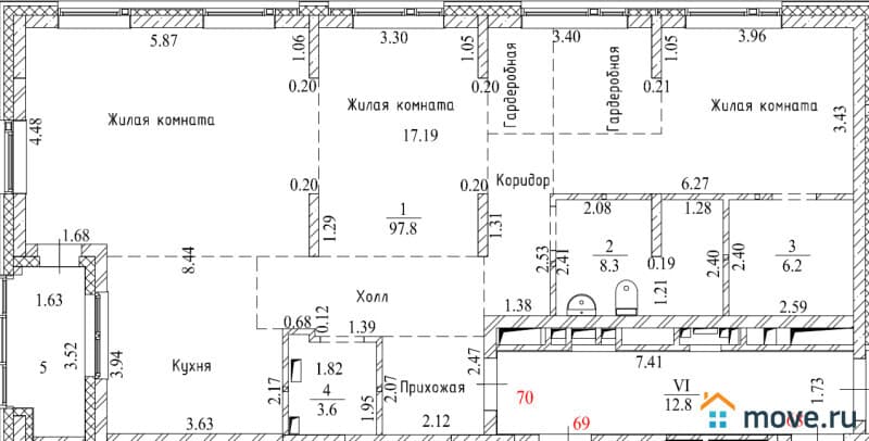 3-комн. квартира, 118 м²