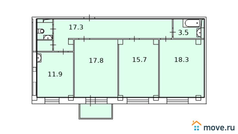 3-комн. квартира, 87.2 м²