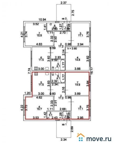 3-комн. квартира, 73.2 м²