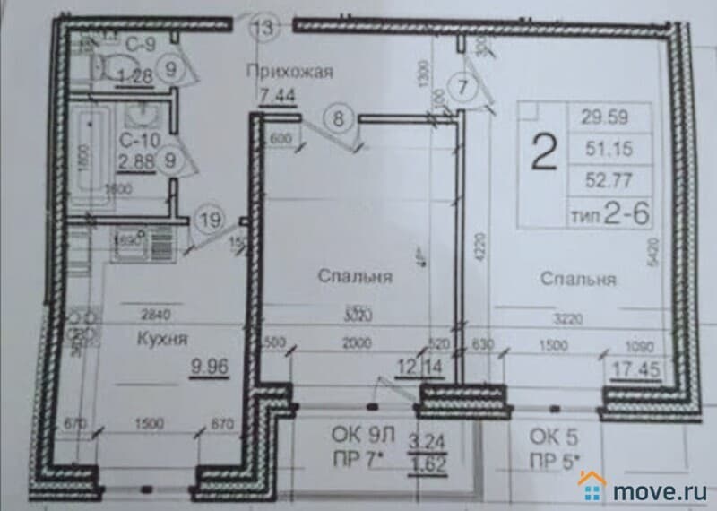 2-комн. квартира, 52 м&sup2;