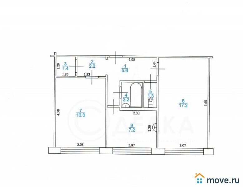 2-комн. квартира, 50.4 м²