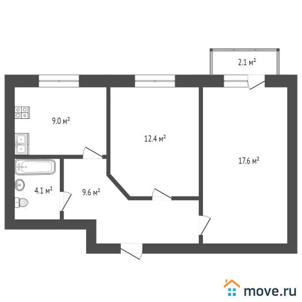 2-комн. квартира, 54.8 м²