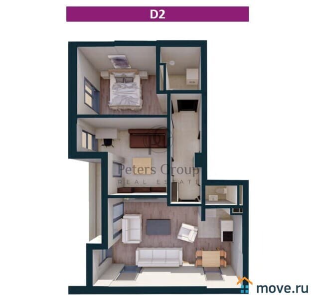 2-комн. квартира, 64.2 м²