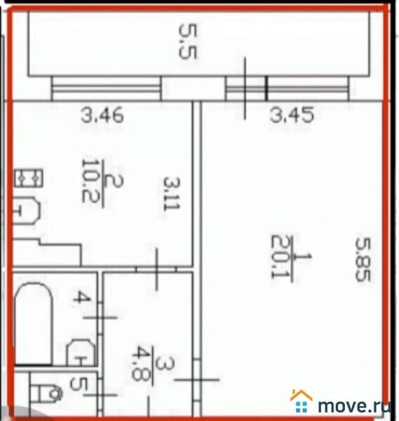 1-комн. квартира, 44 м²