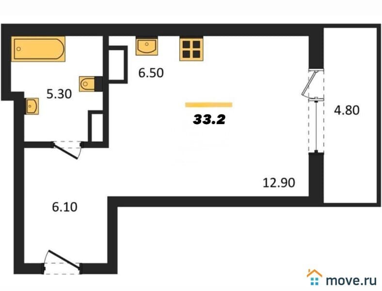 студия, 33.2 м²